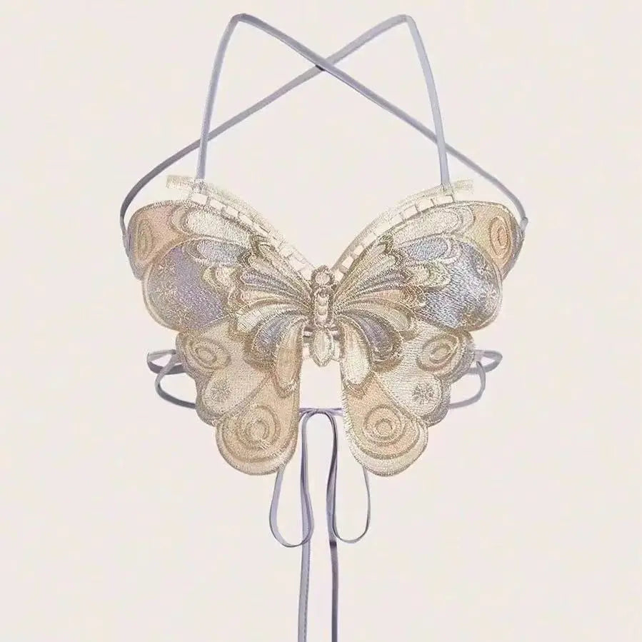 Top Papillon Brodé à Lacets –