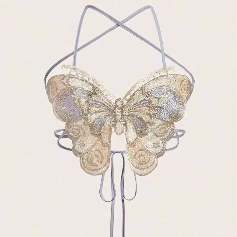Top Papillon Brodé à Lacets –