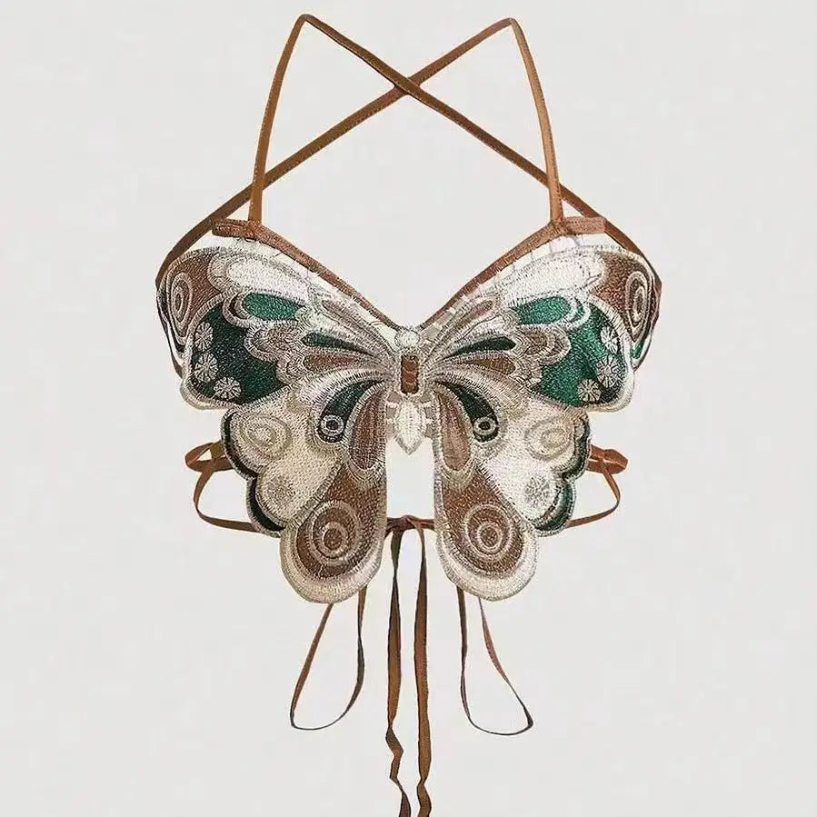 Top Papillon Brodé à Lacets –