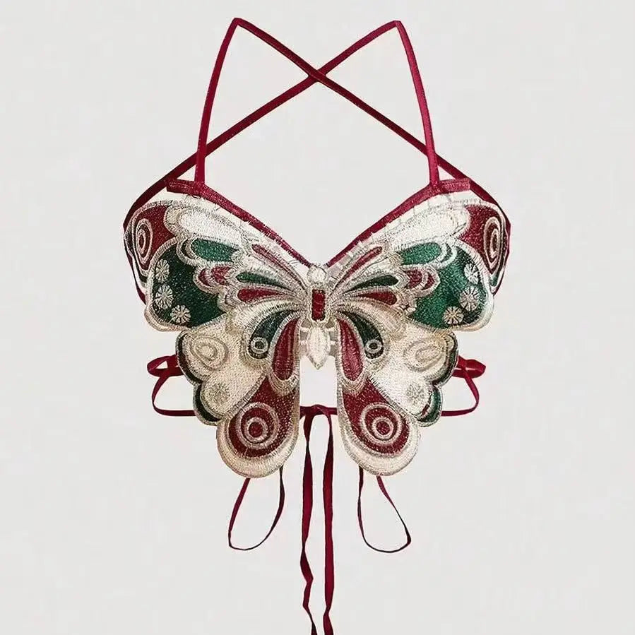 Top Papillon Brodé à Lacets –