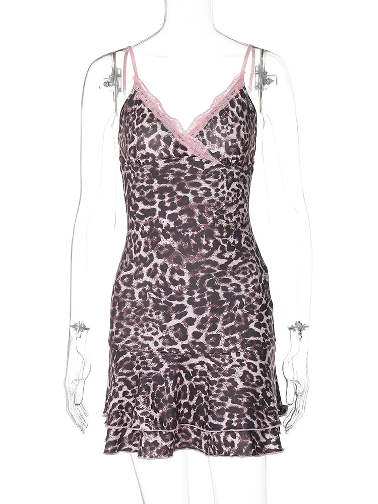 Robe Léopard avec Dentelle Rose