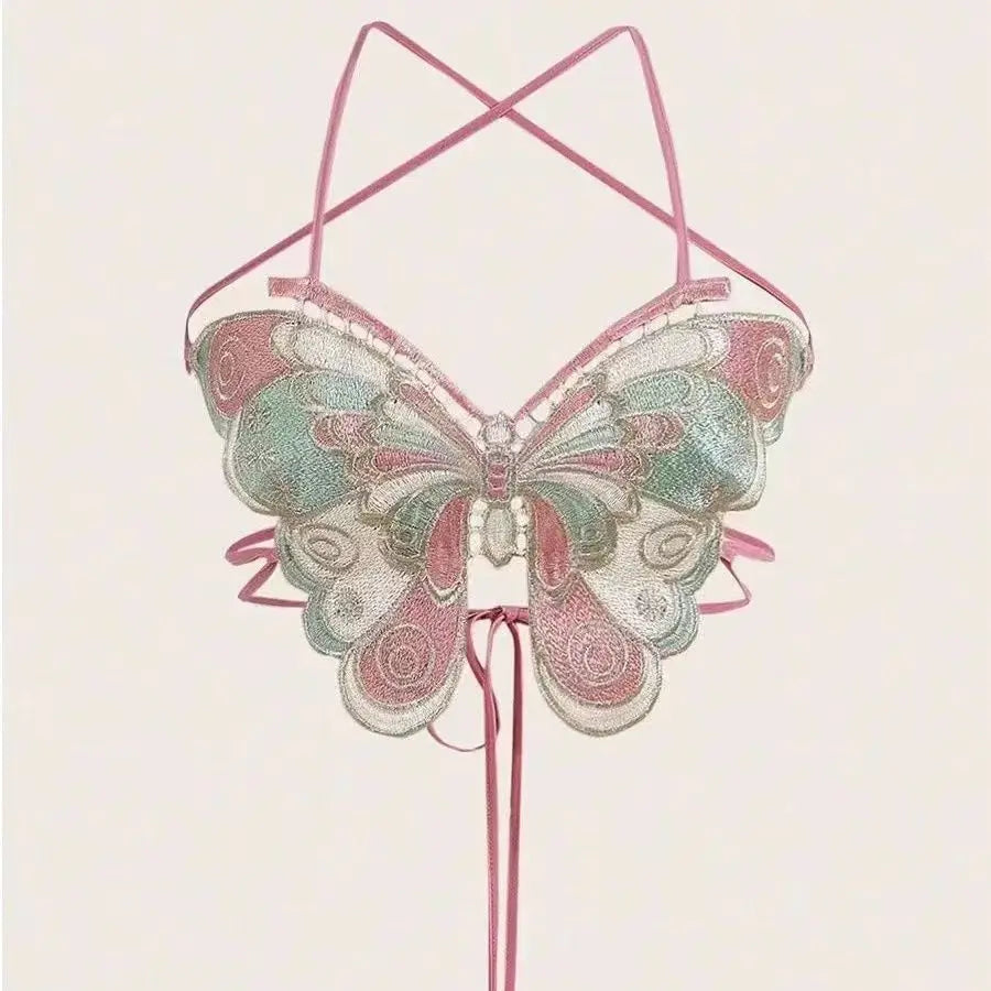 Top Papillon Brodé à Lacets –