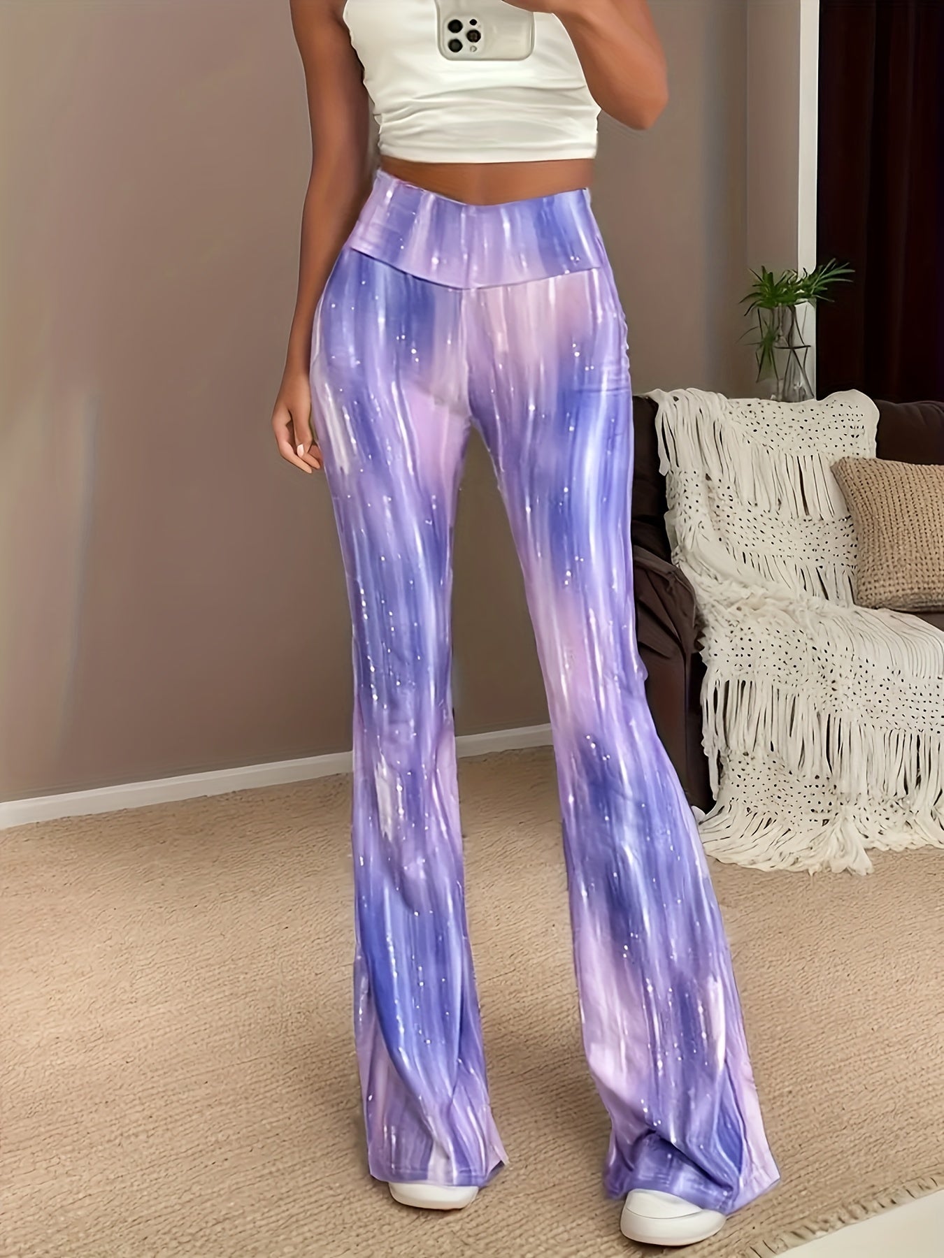 Pantalon Imprimé Effet Liquide  & Paillettes