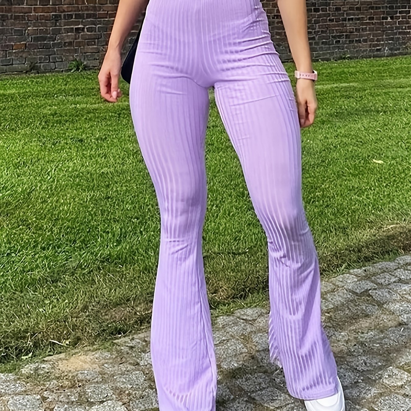 Pantalon Evasé Mauve Côtelé