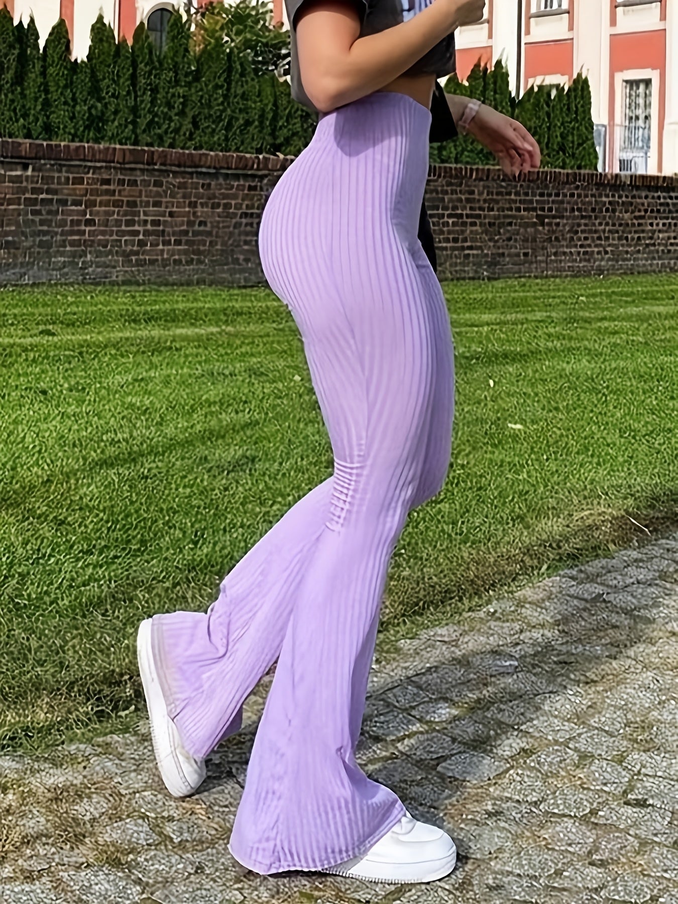 Pantalon Evasé Mauve Côtelé