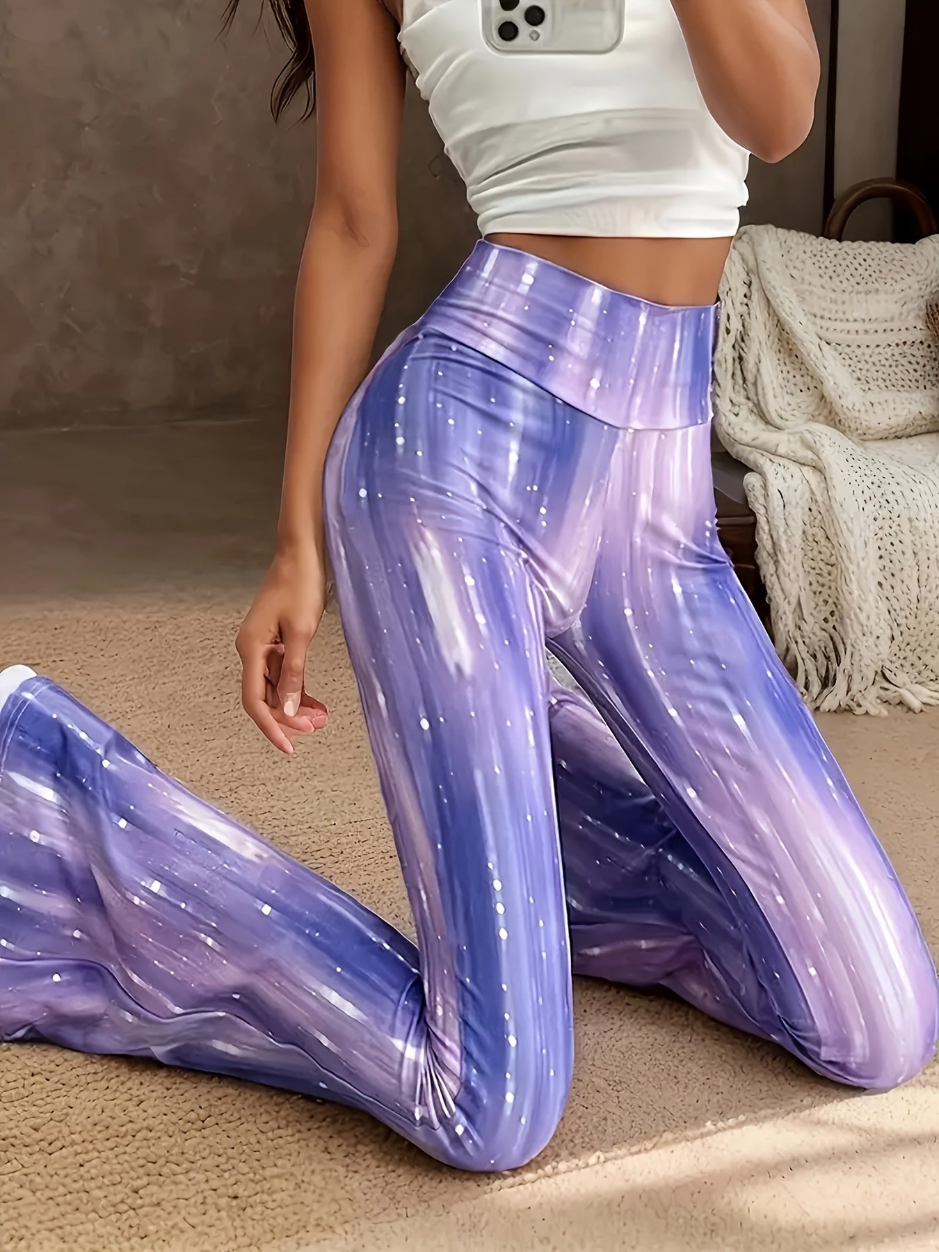 Pantalon Imprimé Effet Liquide  & Paillettes
