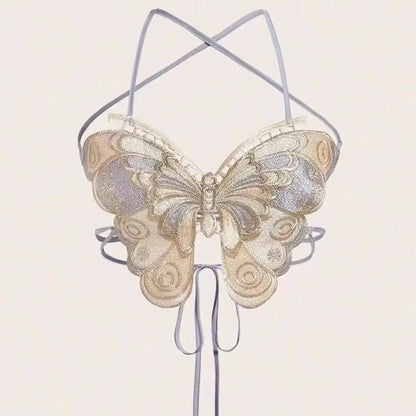 Top Papillon Brodé à Lacets –