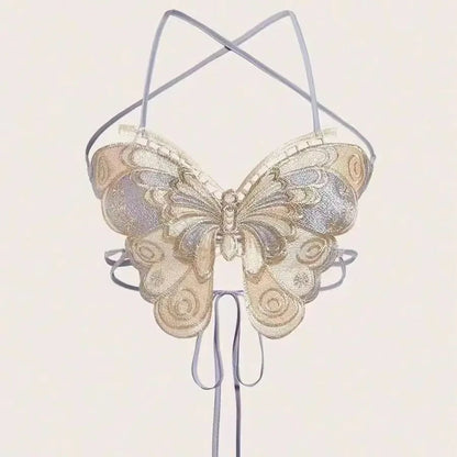 Top Papillon Brodé à Lacets –