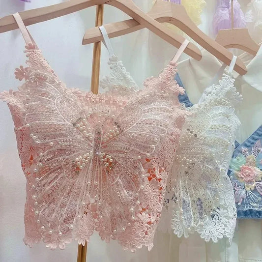 Top Féérique Papillon en Dentelle & Perles