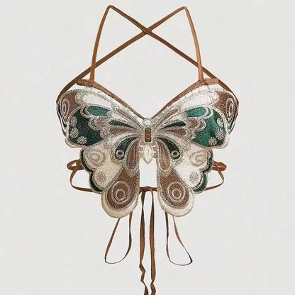 Top Papillon Brodé à Lacets –