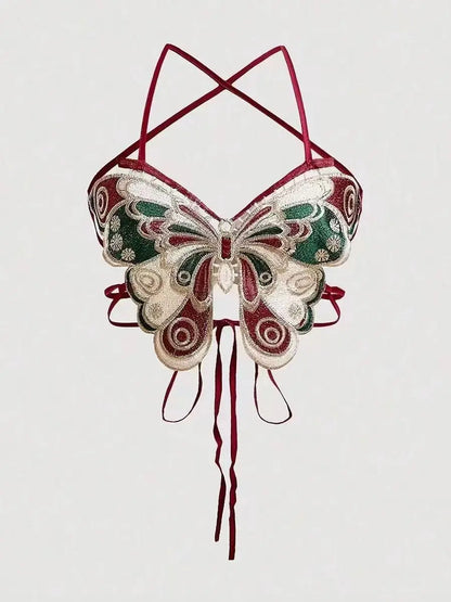 Top Papillon Brodé à Lacets –