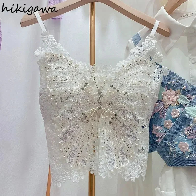 Top Féérique Papillon en Dentelle & Perles
