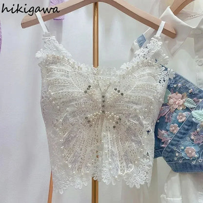 Top Féérique Papillon en Dentelle & Perles