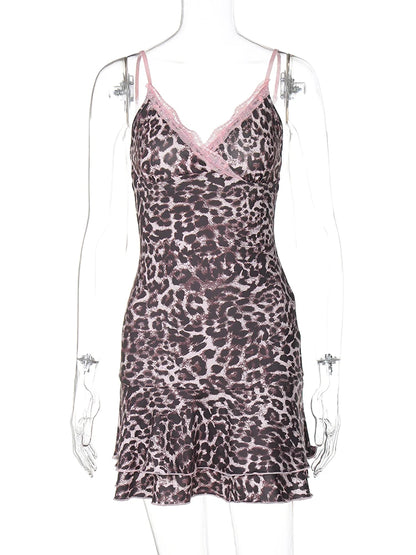 Robe Léopard avec Dentelle Rose