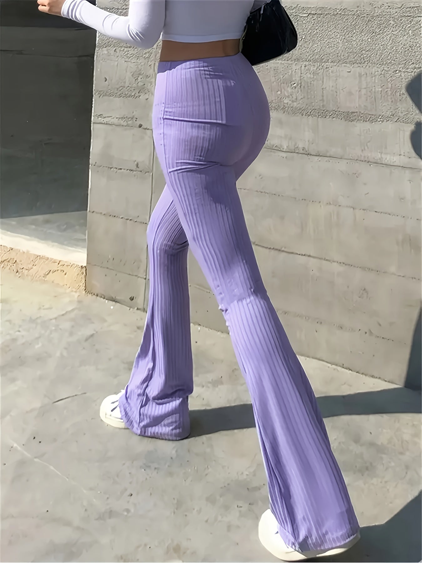 Pantalon Evasé Mauve Côtelé