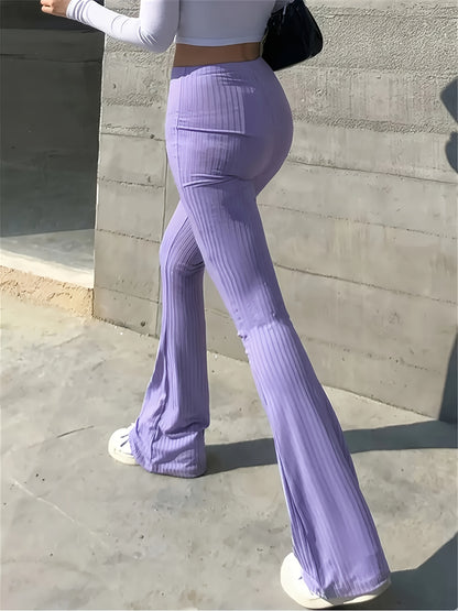 Pantalon Evasé Mauve Côtelé