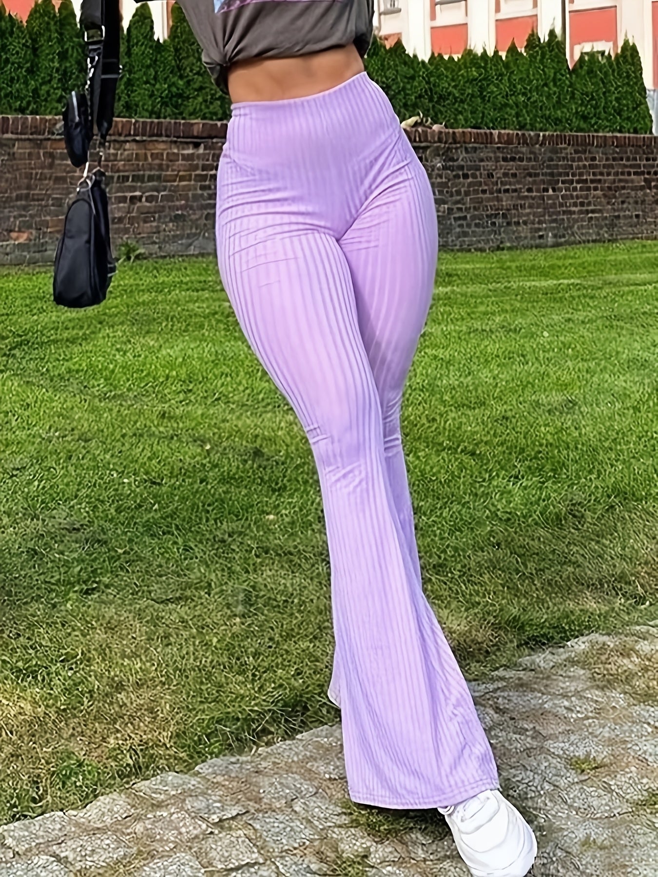 Pantalon Evasé Mauve Côtelé