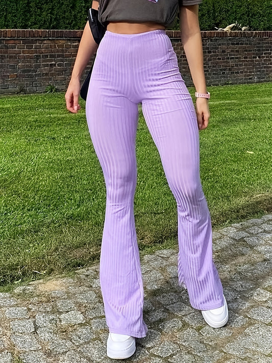 Pantalon Evasé Mauve Côtelé